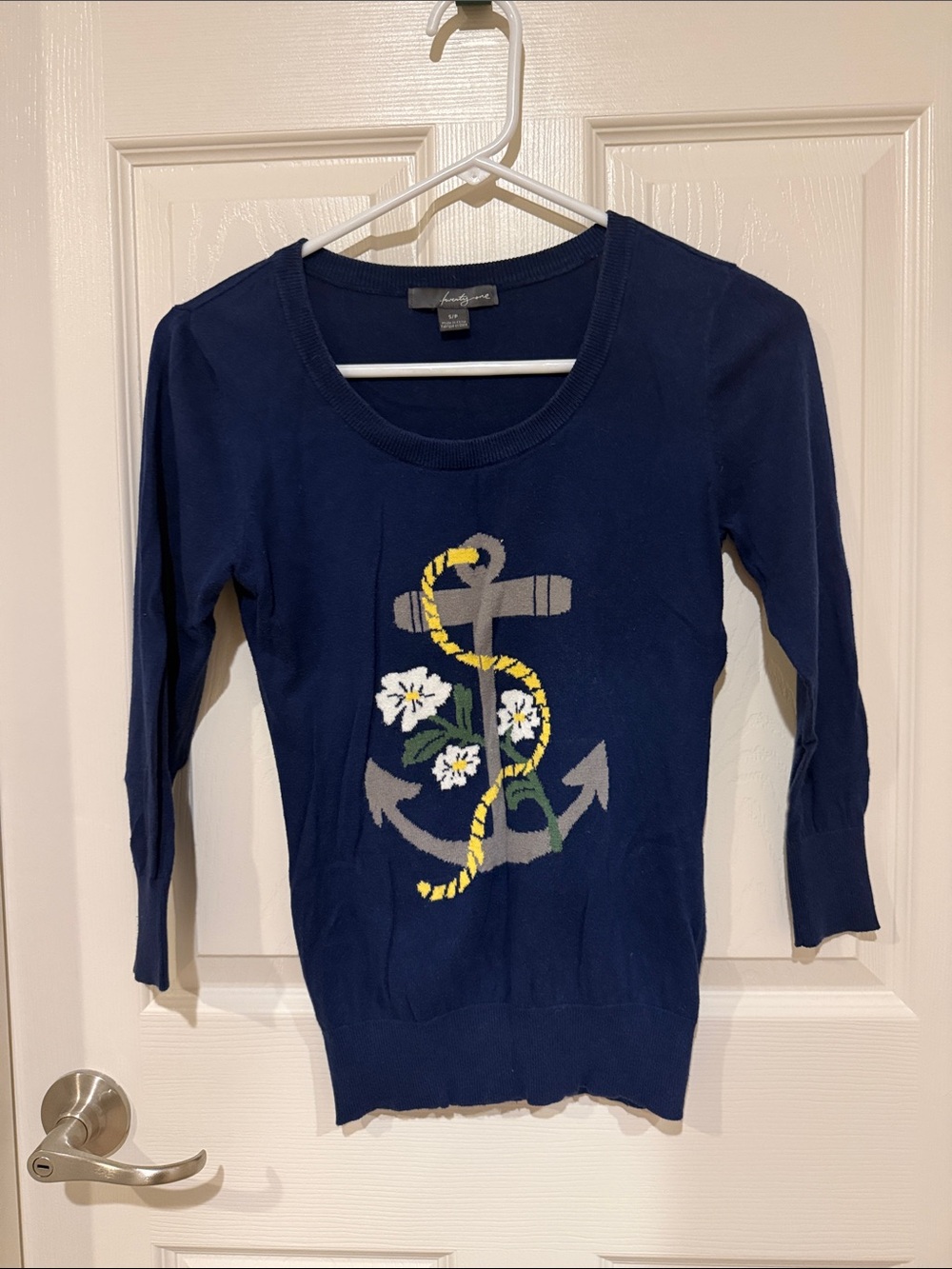 Forever 21 Navy Crewneck Sweater with Anchor & Floral Motif